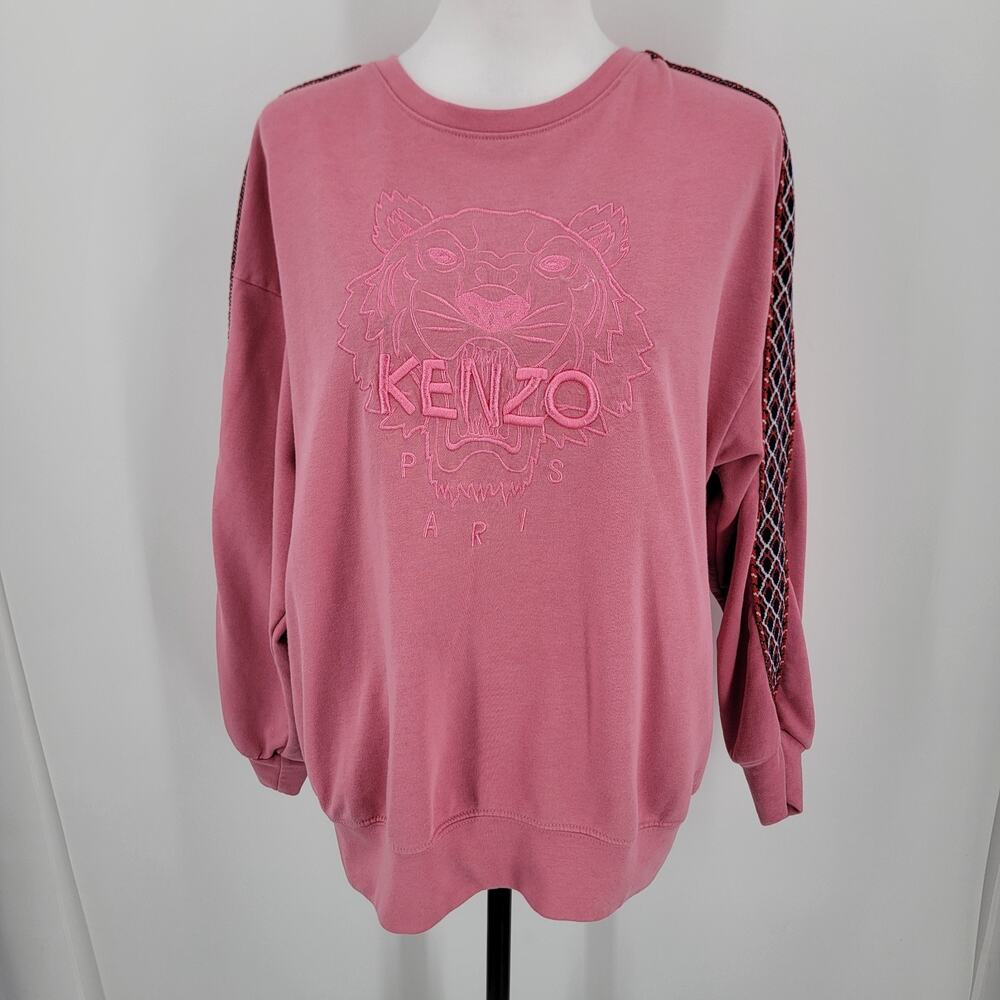Kenzo Paris Sweatshirt Womens Large Pink Geo Print Sleeves Embroidered